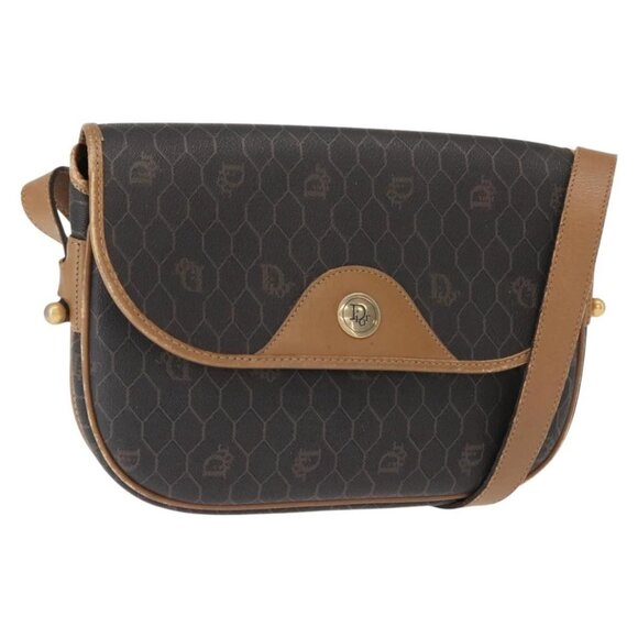 Christian Dior Honeycomb Canvas Shoulder Bag PVC Black Gold Auth BA7309 - Picture 2 of 16